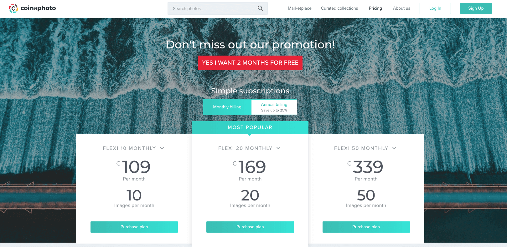 Coinaphoto B2B pricing page