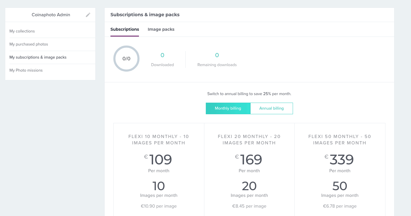 Coinaphoto B2B subscription plans